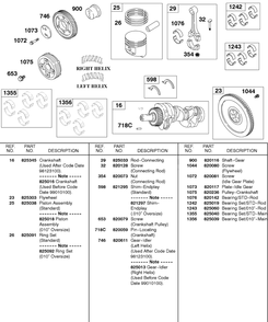 Piston, Rings, Flywheel, Crankshaft Diagram and Parts List for 437447-0105-XX  Briggs and Stratton Engine
